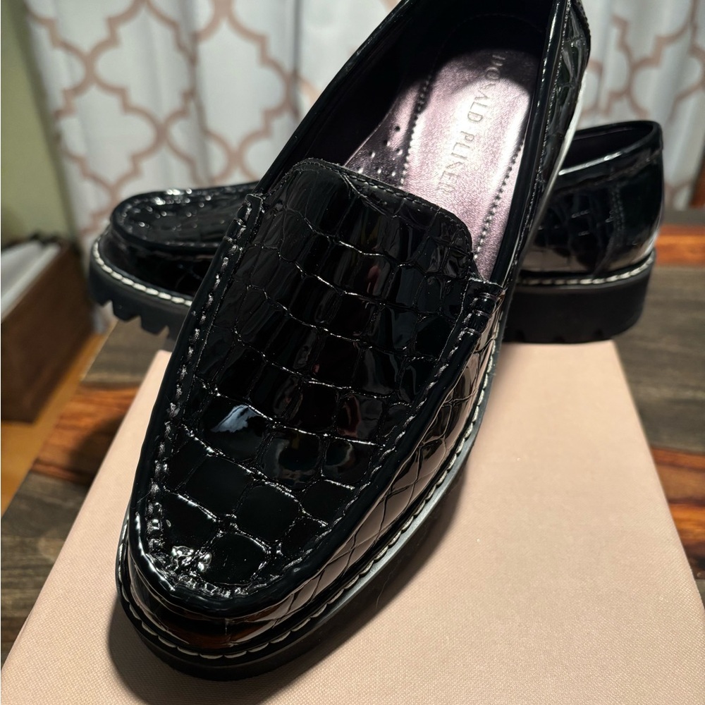 Donald J. Pliner Glossy Black Crocodile Loafers